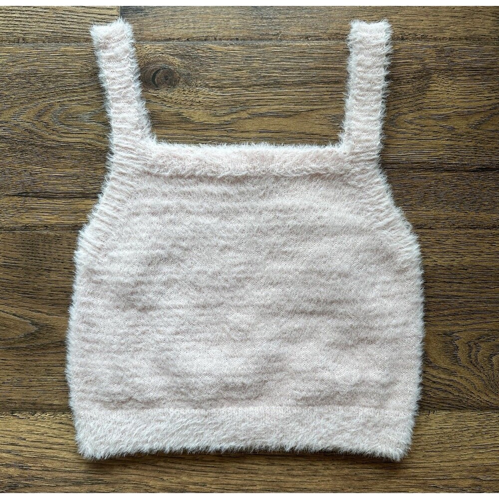 Go Fashion London Eyelash Knit Crop Tank Top Pink Fuzzy Sweater Cami Size Large